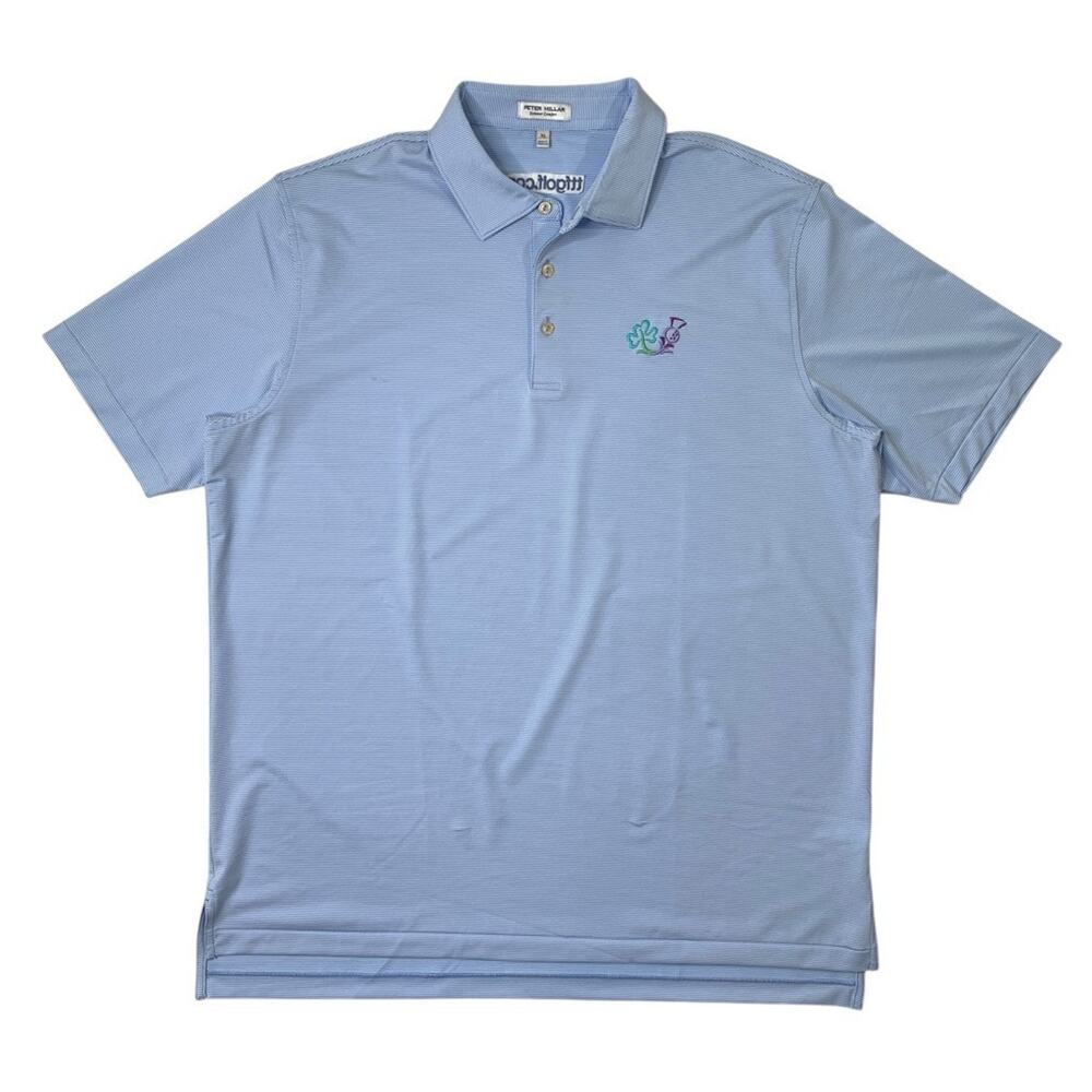 Peter Millar Polo Shirt Mens XL Blue White Jubilee Striped Performance Golf